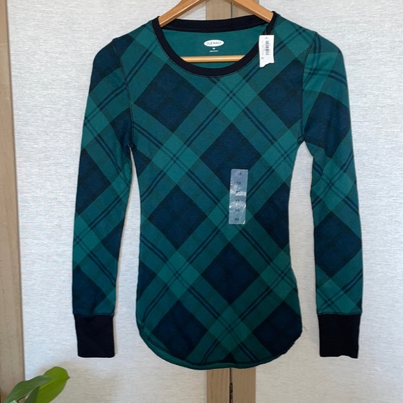 Tops - Old Navy Green/Black/Navy Plaid Thermal Top, XS